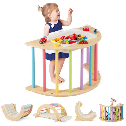 6 in 1 Kids Climbing Arch Playset wIth Removable Cushion and Stoppers-Multicolor W2B