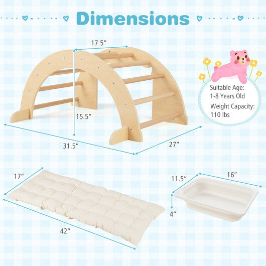 6 in 1 Kids Climbing Arch Playset wIth Removable Cushion and Stoppers-Multicolor W2B