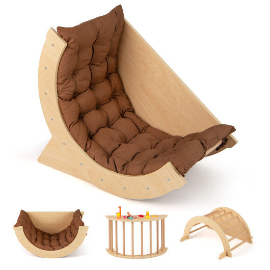 Kids Climbing Arch with Cushion Montessori Arch Climber/Rocker for Toddlers-Coffee W2B
