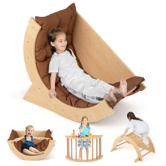 Kids Climbing Arch with Cushion Montessori Arch Climber/Rocker for Toddlers-Coffee W2B
