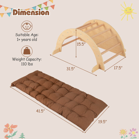 Kids Climbing Arch with Cushion Montessori Arch Climber/Rocker for Toddlers-Coffee W2B