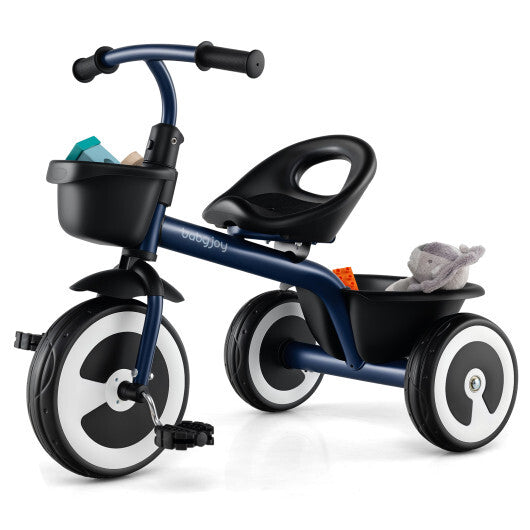 Toddler Tricycle with Adjustable Seat and Storage Baskets for 1.5-5 Years Old-White W2B