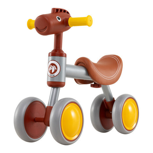 Baby Balance Bike No Pedal 4-Wheel Bicycle-Brown