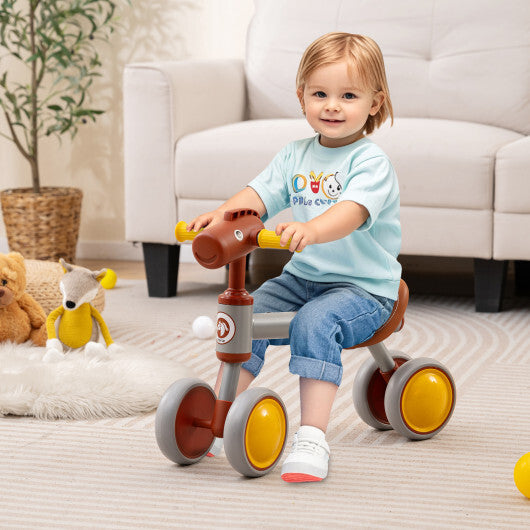 Baby Balance Bike No Pedal 4-Wheel Bicycle-Brown