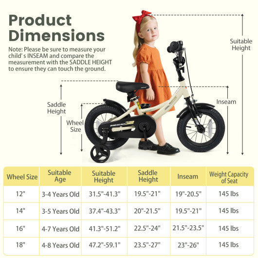 12 Inches Kids Bike Sport Bicycle with Removable Training Wheels - Size: 12 inches W2B