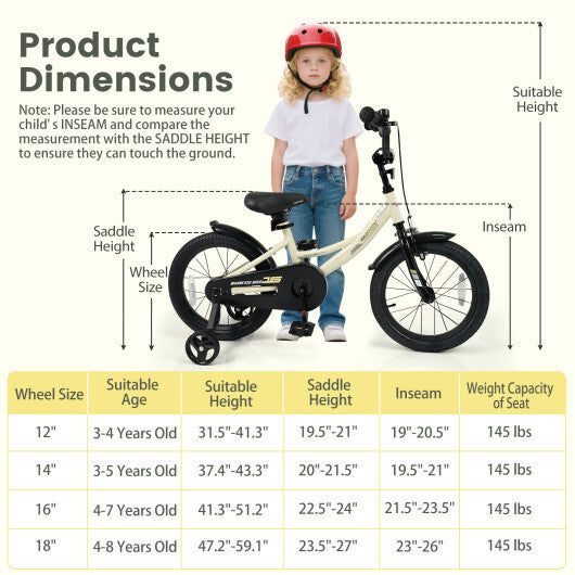 16 Inches Kids Bike Sport Bicycle with Removable Training Wheels - Size: 16 inches W2B