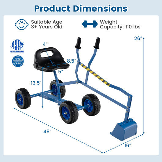 Sand Digger for Kids with 2-Handed Controls and Flexible Shovel-Blue W2B