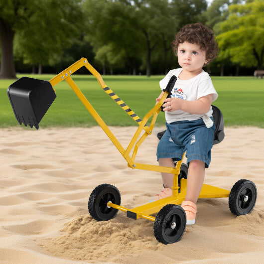 Sand Digger for Kids Sandbox Toy Digger with 2-Handed Controls and Flexible Shovel-Yellow