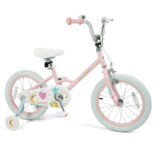 16 Inch Kids Bike Adjustable for 3-8 Years Old Children Pink - Stars & Moon - Color: Pink - Size: 16 inches W2B