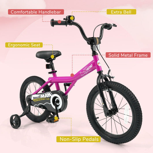 16-Inch Kids Bike with Removable Training Wheels Pink-Brave Hero - Size: 16 inches W2B