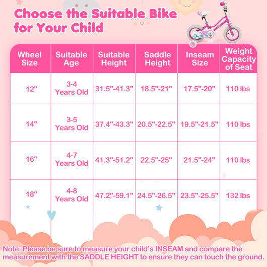 12 Inch Kids Bike for Aged 3-8 Years Old with Adjustable Handlebar Pink- Starlight Wave - Color: Pink - Size: 12 inches W2B