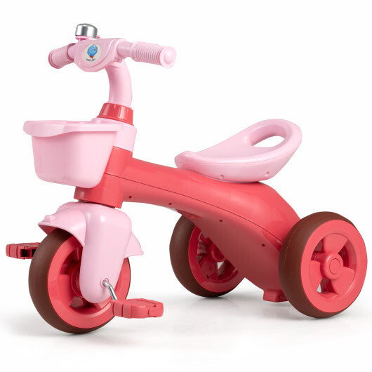Toddler Tricycle with Limited Steering with Front Baskets and Bell-Pink