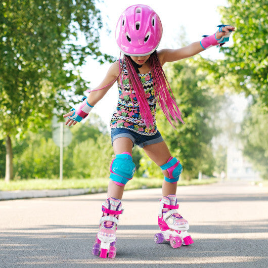 Kids Roller Skates 4 Sizes Adjustable Quad Skates with Light-up Wheels and Safety Protection-Rose Red W2B
