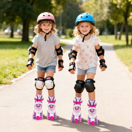 Kids Roller Skates 4 Sizes Adjustable Quad Skates with Light-up Wheels and Safety Protection-Rose Red W2B