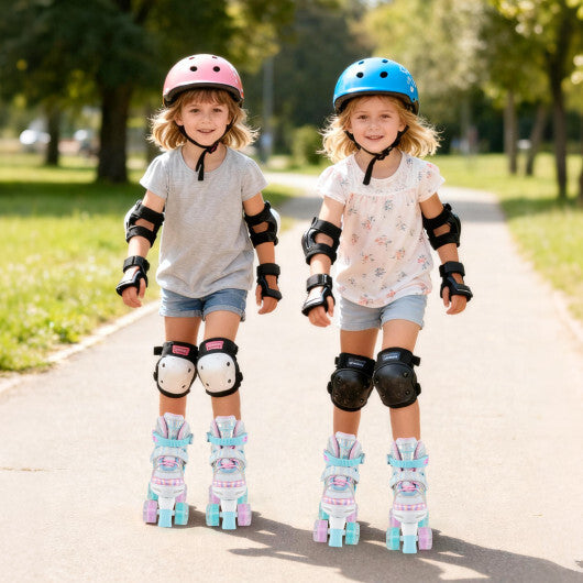 Kids Roller Skates 4 Sizes Adjustable Quad Skates with Light-up Wheels and Safety Protection-Rose Red W2B
