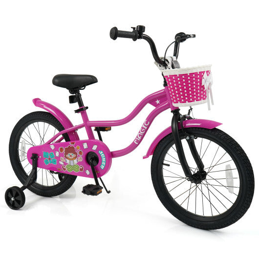 18 Inch Kids Bike with Training Wheels for Aged 3-8 Years Old - Magic Rose - Color: Rose Red - Size: 18 inches W2B