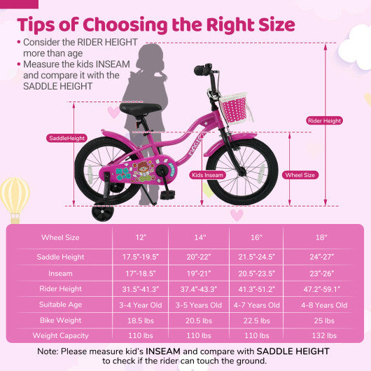 18 Inch Kids Bike with Training Wheels for Aged 3-8 Years Old - Magic Rose - Color: Rose Red - Size: 18 inches W2B