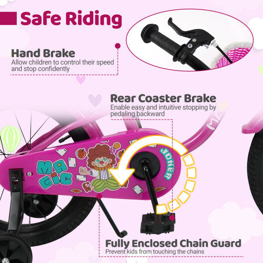 18 Inch Kids Bike with Training Wheels for Aged 3-8 Years Old - Magic Rose - Color: Rose Red - Size: 18 inches W2B