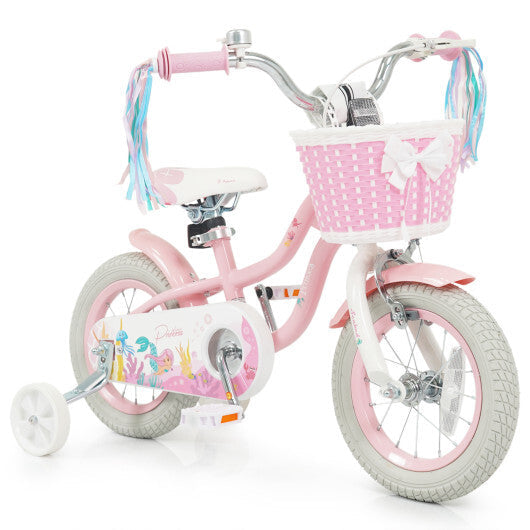 12 Inch Kids Bike Adjustable with Basket and Streamers for Girls Aged 3-4 Years Old Pink - Color: Pink - Size: 12 inches W2B