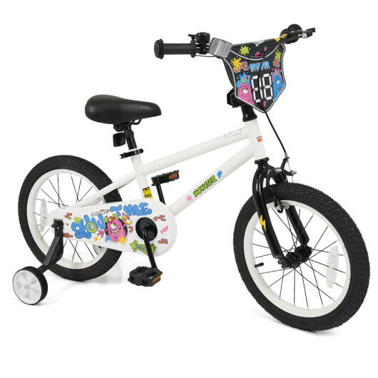 16 Inch Kids Bike with Training Wheels for Ages 4-7 Years Old White- Street Art Time - Color: White - Size: 16 inches W2B