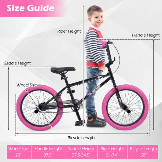 20" Trick Bicycle with 360 Degree Steering and Adjustable Seat for Kids and Teens-Pink - Color: Pink - Size: 20 inches W2B
