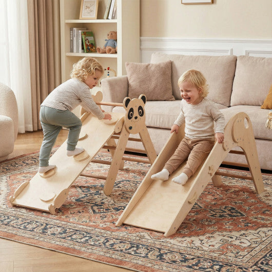 Triangle Set Foldable Kids Climbing Toys Panda-Themed Wood Montessori Climbing Set-Macaron W2B