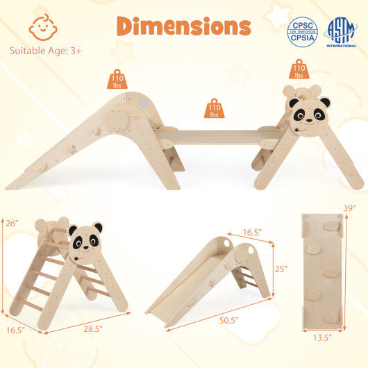 Triangle Set Foldable Kids Climbing Toys Panda-Themed Wood Montessori Climbing Set-Macaron W2B