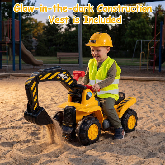 3-in-1 Ride on Excavator Bulldozer Detachable with Engine Sound and Helmet W2B