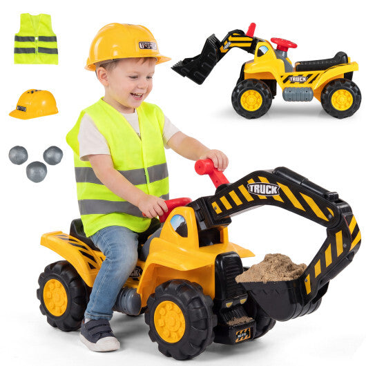 3-in-1 Ride on Excavator Bulldozer Detachable with Engine Sound and Helmet W2B