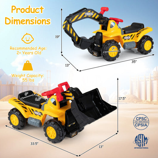 3-in-1 Ride on Excavator Bulldozer Detachable with Engine Sound and Helmet W2B