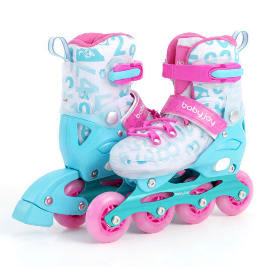 4-Size Adjustable Kids Inline Skates for Beginners Ages 5-7-Blue and Pink W2B