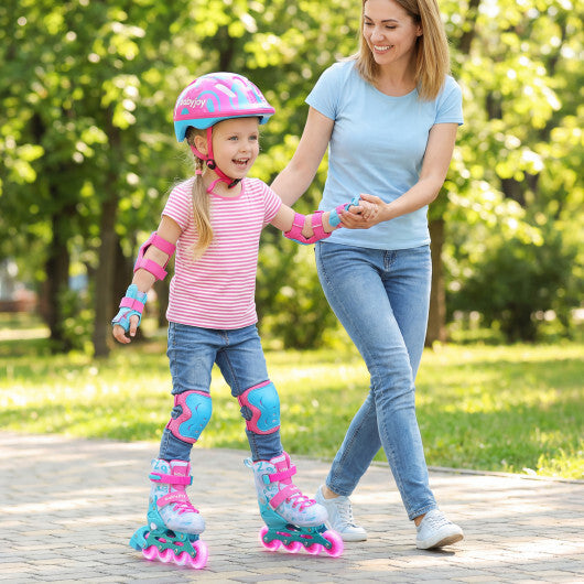 4-Size Adjustable Kids Inline Skates for Beginners Ages 5-7-Blue and Pink W2B