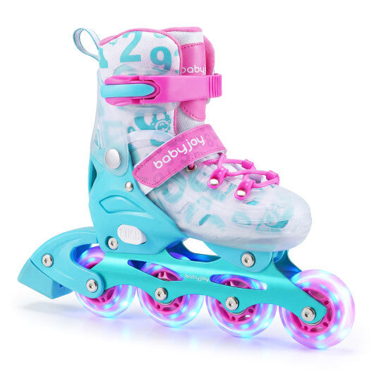 4-Size Adjustable Kids Inline Skates for Beginners Ages 5-7-Blue and Pink W2B