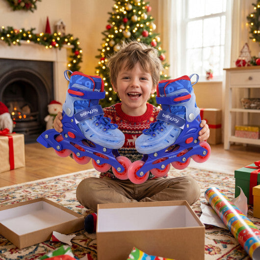 4-Size Adjustable Kids Inline Skates for Beginners Ages 5-7-Blue and Pink W2B