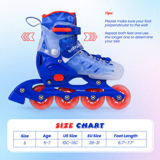 4-Size Adjustable Kids Inline Skates for Beginners Ages 5-7-Blue and Pink W2B