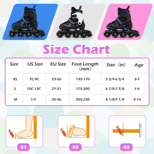 4 Sizes Adjustable Blade Roller with Light-up Wheels for Youth-Blue W2B