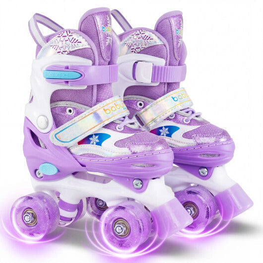 Kids Roller Skates 4 Sizes Adjustable with Light-up Wheels for Toddler Aged 5-7 (S)-Purple W2B