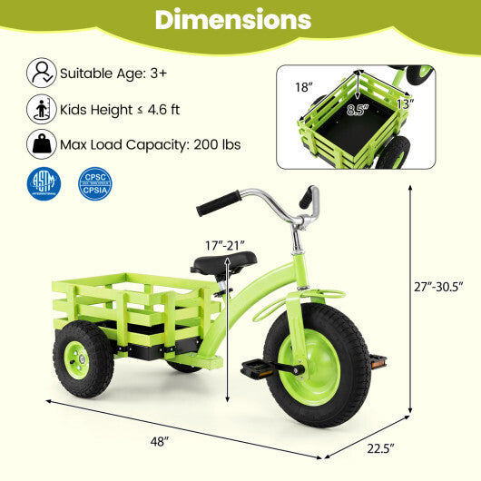 Kids Tricycle with 15 Inch Inflatable Rubber Tires -Green W2B