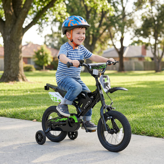 12 Inch Kids Bike Motorcycle-Inspired for Boy Girl Ages 3-4 Years-Black W2B