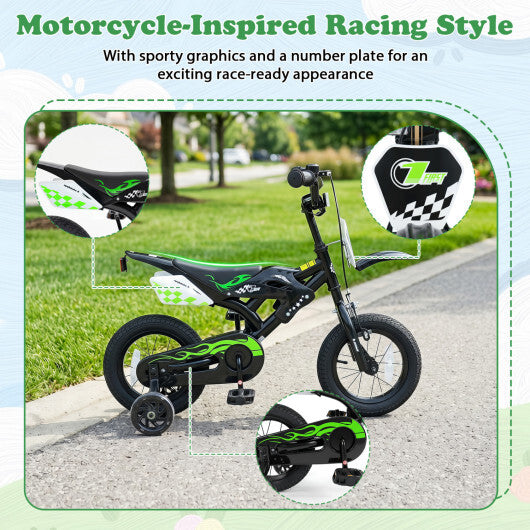 12 Inch Kids Bike Motorcycle-Inspired for Boy Girl Ages 3-4 Years-Black W2B