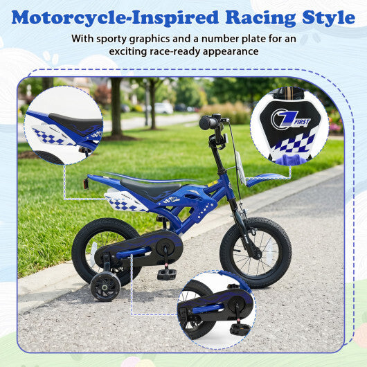12 Inch Kids Bike Motorcycle-Inspired for Boy Girl Ages 3-4 Years-Black W2B