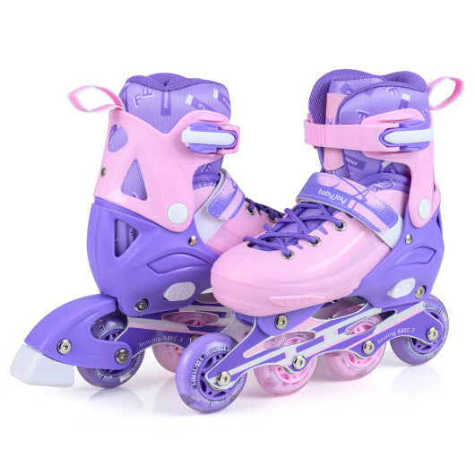 4-Size Adjustable Light-Up Kids Inline Skates for Kids Ages 7-9-Blue W2B
