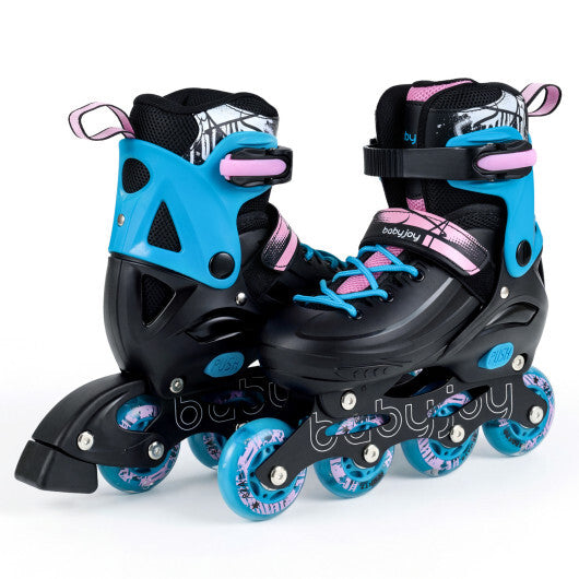 4-Size Adjustable Light-Up Kids Inline Skates for Kids Ages 7-9-Blue W2B