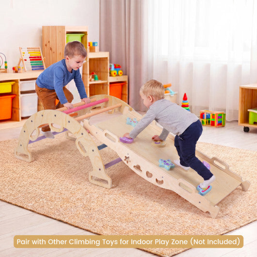Wooden Rocking Climbing Arch with Cushion 3-in-1 Montessori Kids Climber Rocker-Multicolor W2B