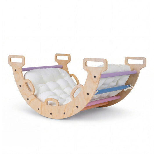 Wooden Rocking Climbing Arch with Cushion 3-in-1 Montessori Kids Climber Rocker-Multicolor W2B