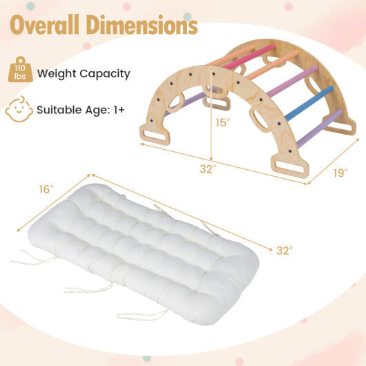 Wooden Rocking Climbing Arch with Cushion 3-in-1 Montessori Kids Climber Rocker-Multicolor W2B