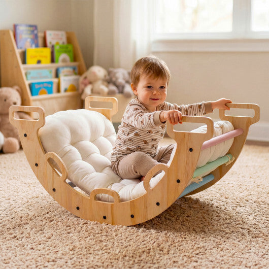 Wooden Rocking Climbing Arch with Cushion 3-in-1 Montessori Kids Climber Rocker-Multicolor W2B