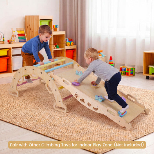 Wooden Rocking Climbing Arch with Cushion 3-in-1 Montessori Kids Climber Rocker-Multicolor W2B