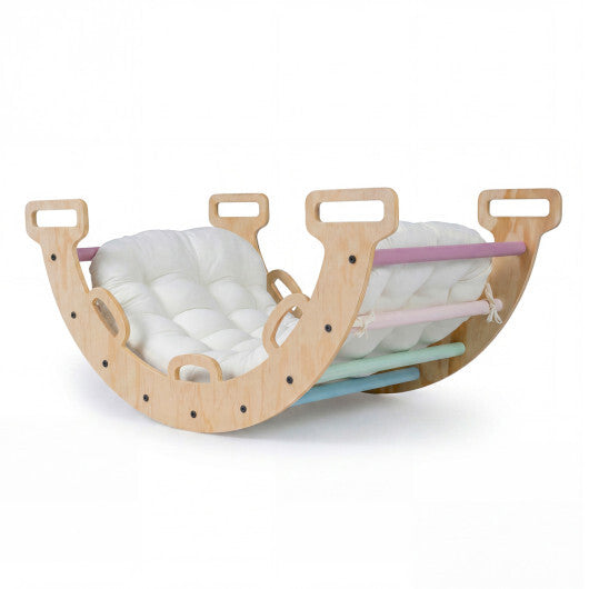 Wooden Rocking Climbing Arch with Cushion 3-in-1 Montessori Kids Climber Rocker-Multicolor W2B