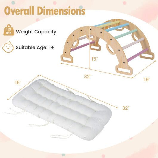 Wooden Rocking Climbing Arch with Cushion 3-in-1 Montessori Kids Climber Rocker-Multicolor W2B